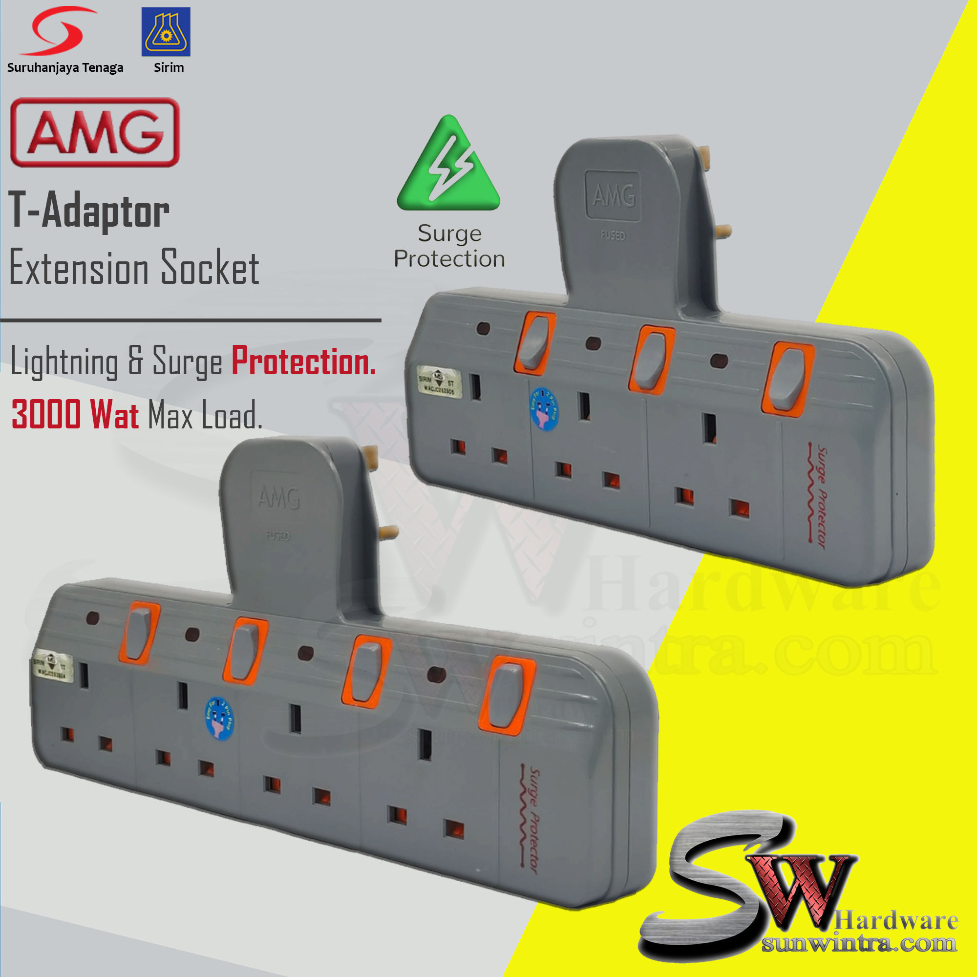 AMG High Quality T-Adaptor 13AMP Heavy Duty T Adaptor Extension Plug ...