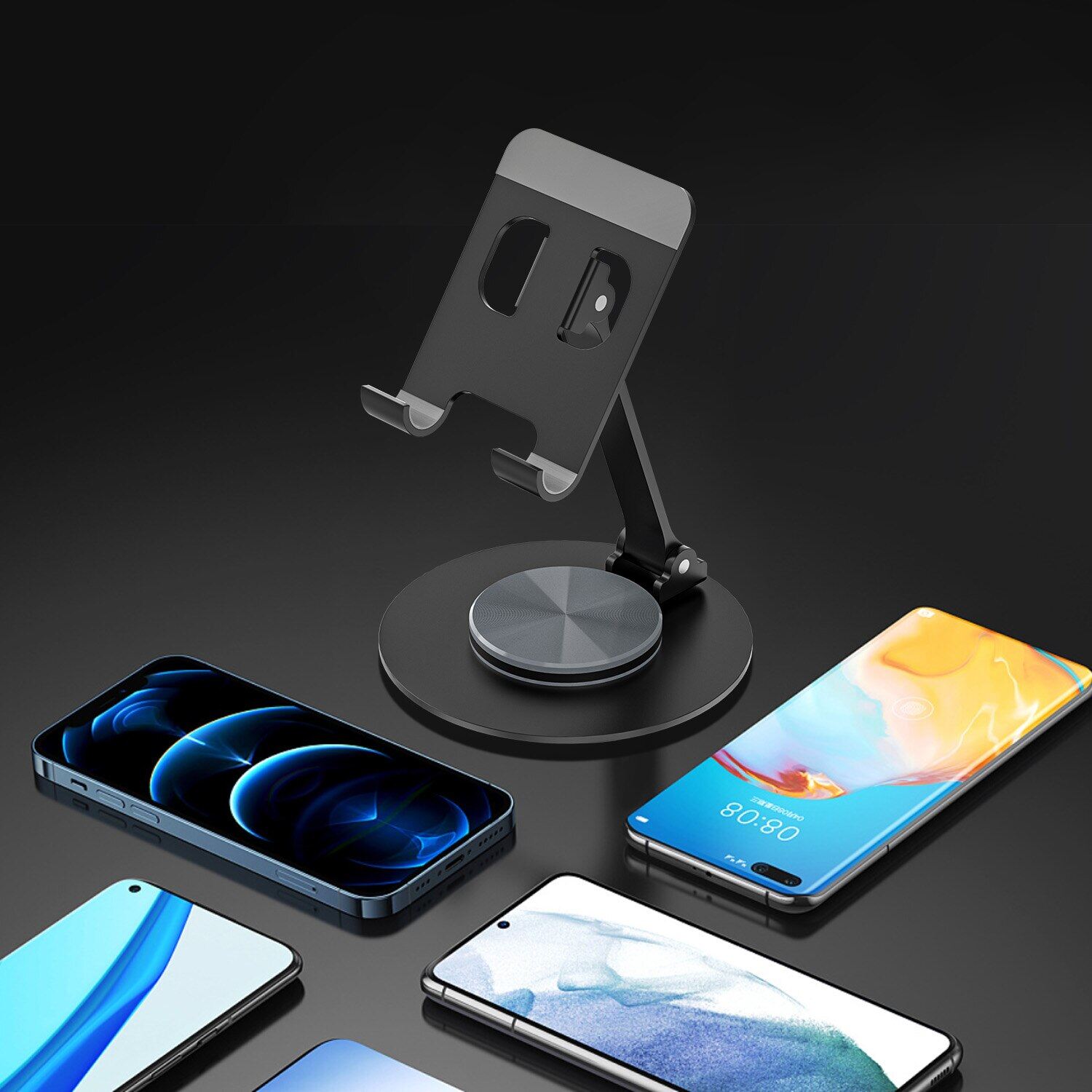 [gobuy999] Rotating Metal Adjustable Desk Stand Holder Foldable Desktop Mobile Cell Phone Stand Smartphone Bracket