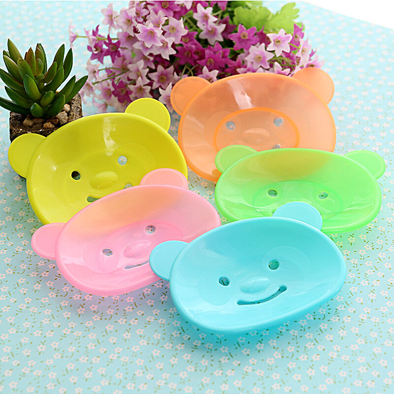 Random Color Cartoon Bear Soap Tray/Auto Draining Drying Soap Holder/Cute Practical Bathroom Storage Accessories