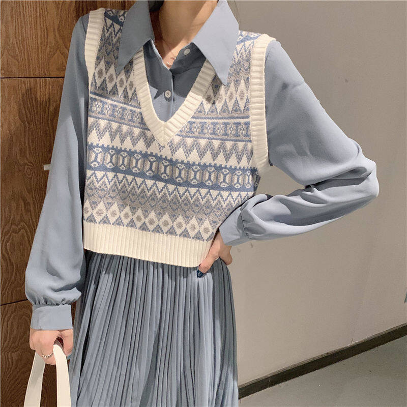 Women's Knit Vest for Women Oversized Vintage V-Neck Sleeveless Top Korean Style