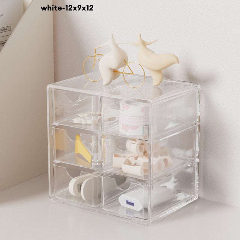XMDS Storage box Desktop storage box transparent Drawer type PP Tape separator Pen container Pupil Office desk Stationery organizer Storage Shelf