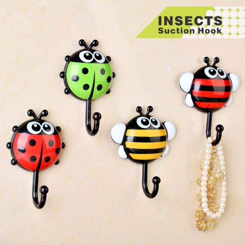 4PCS Creative ladybug sucker hook beetle to install sucker hook cartoon stick hook wash hook