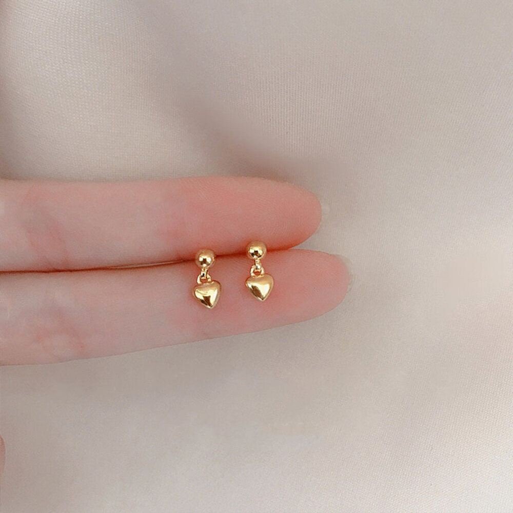 Khuyên Tai Tòn Ten Hình Trái Tim Tình Yêu Mạ Vàng 14K Phong Cách Instagram Mini Cho Nữ Khuyên Tai Dạng Hạt Cá Tính Phụ Kiện Trang Sức