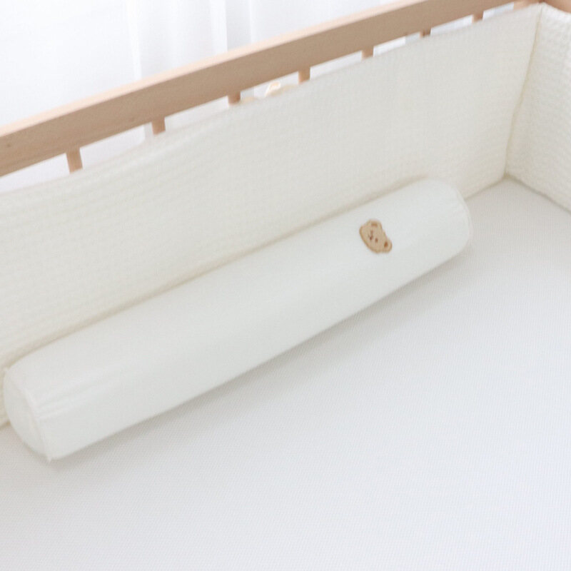 INS Bear Baby Comfort Pillow Cylinder Bedside Cushion with Core - Removable Cotton Sleeping Pillow Baby Bed Bumper