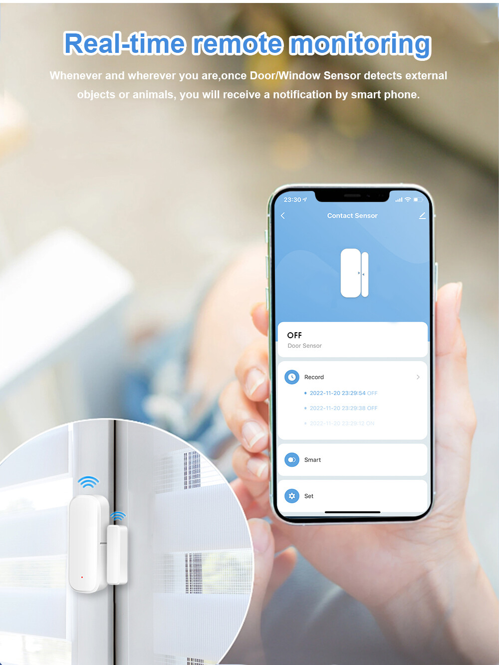 Jiuch Tuya WiFi / ZigBee Door Sensor Smart Home Security Window Detector Wireless Automatic Sliding Door Magnetic Contact Sensor Smart Home Wireless Door Detectors Open/Close APP Remote Alarm For Alexa Google Home