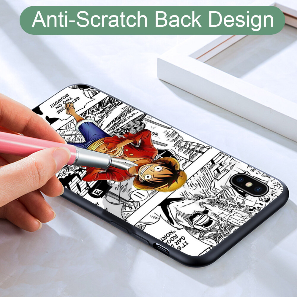 UCUC Casing Case For Redmi Note 5,Redmi Note 5A,Redmi Note 5A Prime,Redmi Note 5 Pro Case (Finger Ring + Lanyard) Cartoon Black And White Style Luffy Design Phone Case Shockproof Soft Silicone TPU Protective Phone Casing