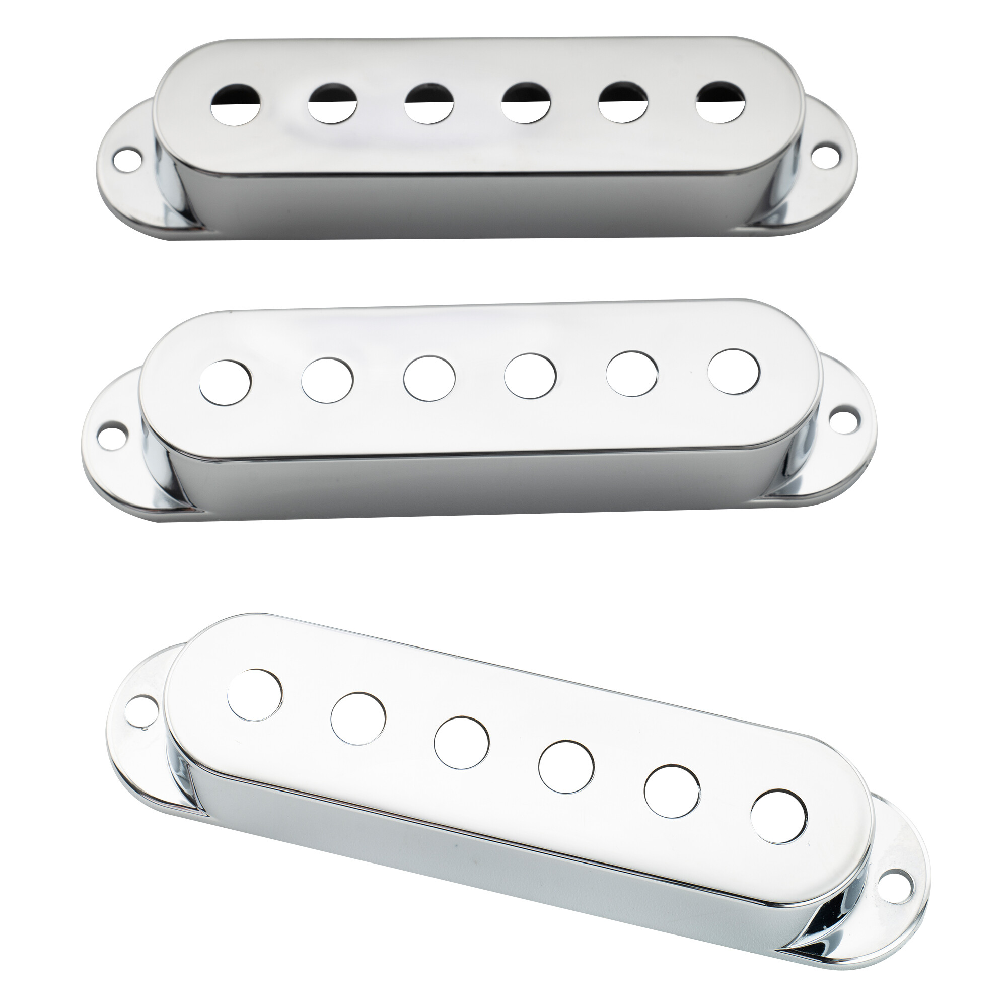 Musiclily Basic 52mm Plastic Strat Style Guitar Single Coil Pickup Covers Set, Chrome (Set of 3)