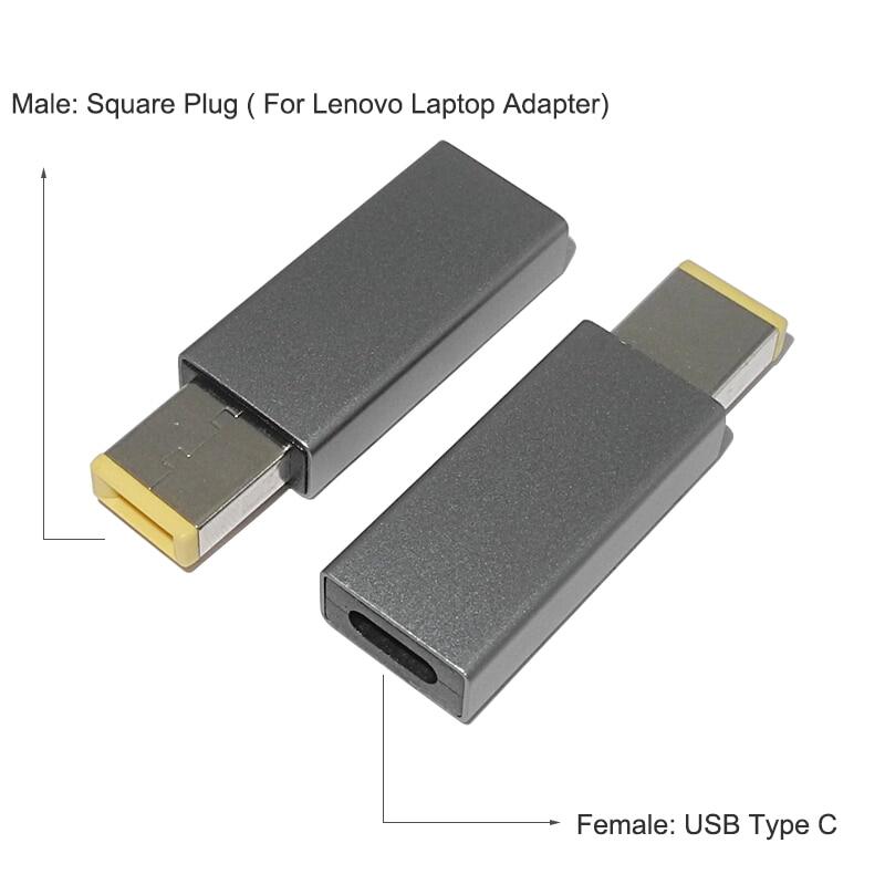 USB-C Type C Female to Rectangle Male PD Charger Converter Laptop Power Supply Adapter Connctor for Len-o-v-o Think-p-a-d Laptop