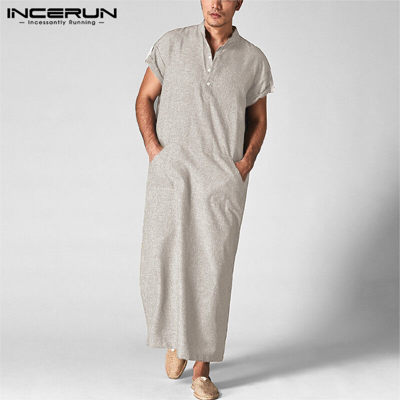 Perfectly Incerun บุรุษซาอุดีอาระเบียอาหรับแขนสั้น thobe Tunic ชุดอิสลาม jubba thobe Kaftan เสื้อ