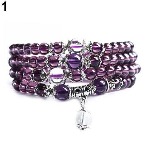 Gravitational wave 6mm Crystal Stone Buddhist Amethyst 108 Prayer Beads Mala Bracelet Necklace