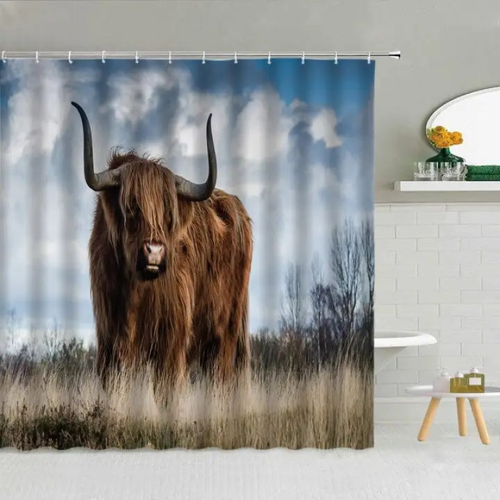 Washable Shower Curtain Highland Cow 3d, Wildlife Shower Curtain Hooks