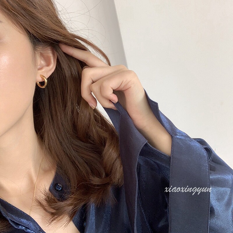 1 Đôi Bông Tai Vòng Nhỏ Cơ Bản Khuyên Tai Tròn Mạ Vàng 14K Đơn Giản, Huggie Earrings Stud