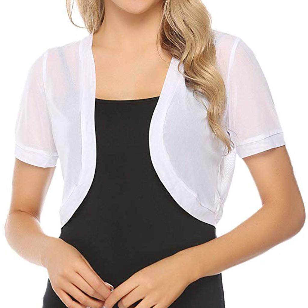 Womens Chiffon Short Sleeve Summer Shrug Open Front Bolero Cardigan Top Reliable