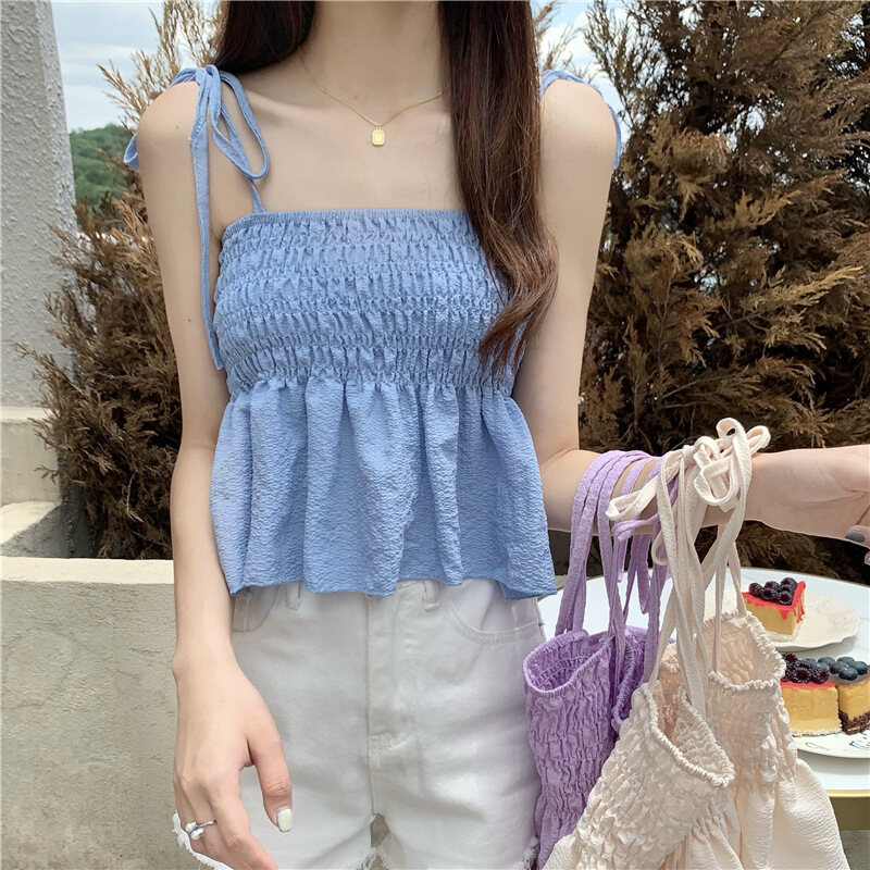 French Seaside Small Strap Tank Top Women's Inner Wear Top