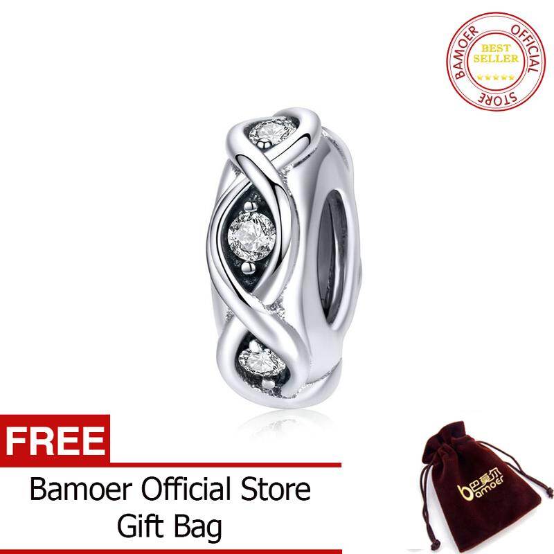 BAMOER Sterling Silver 925 Clear CZ Infinity Love Charm Fit Brand Bracelet and Bangles Tibetan Silver Fine Jewelry SCC1153