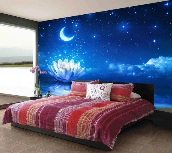 3D Ocean With Moon View Removable TV Background Self adhesive Wallpaper Mural