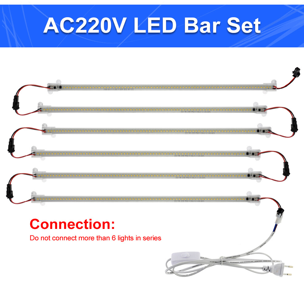 ERANPO 2/4/6Pcs 30cm 40cm 50cm LED Rigid Strip Light Floodlight Tubes Bar 2835 SMD DIY Counter Showcase Shelf Window Display Lamp 220V With On/off Switch