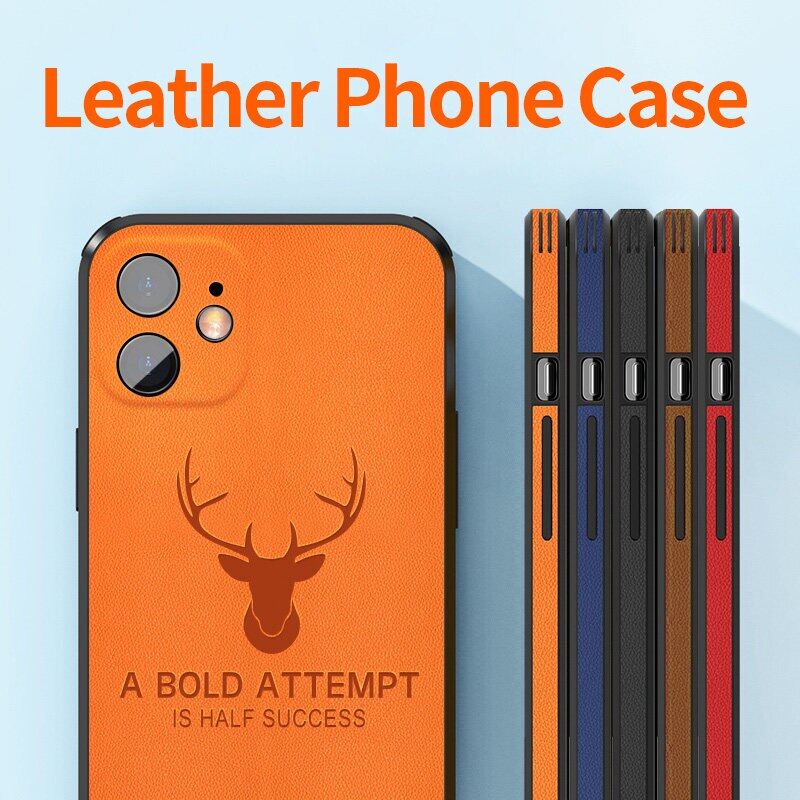 High quality Leather Square Frame Case For iPhone 15 pro max 14 pro max 14 plus 13 pro max 12 11 Pro Max 12Mini Deer Camera Protection Shockproof Cover Cases iphone 12 pro max casing