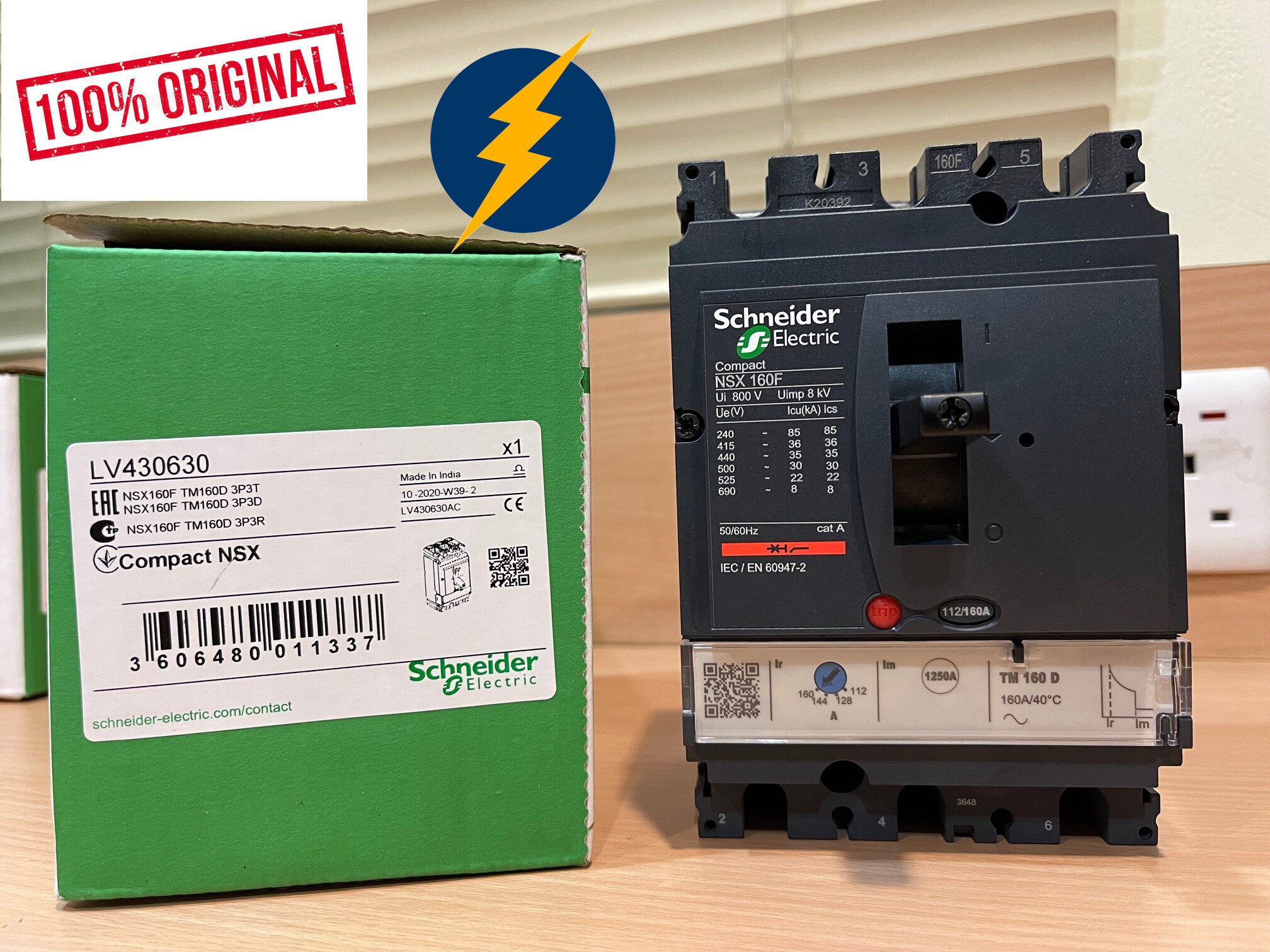 SCHNEIDER LV430630 MCCB Circuit breaker ComPact NSX160F, 36 KA at 415 VAC, TMD trip unit 160 A