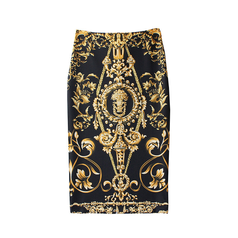 Fashion Women New Print Pencil Skirts High Waist Slim Geometric Pattern Midi Skirt For Women