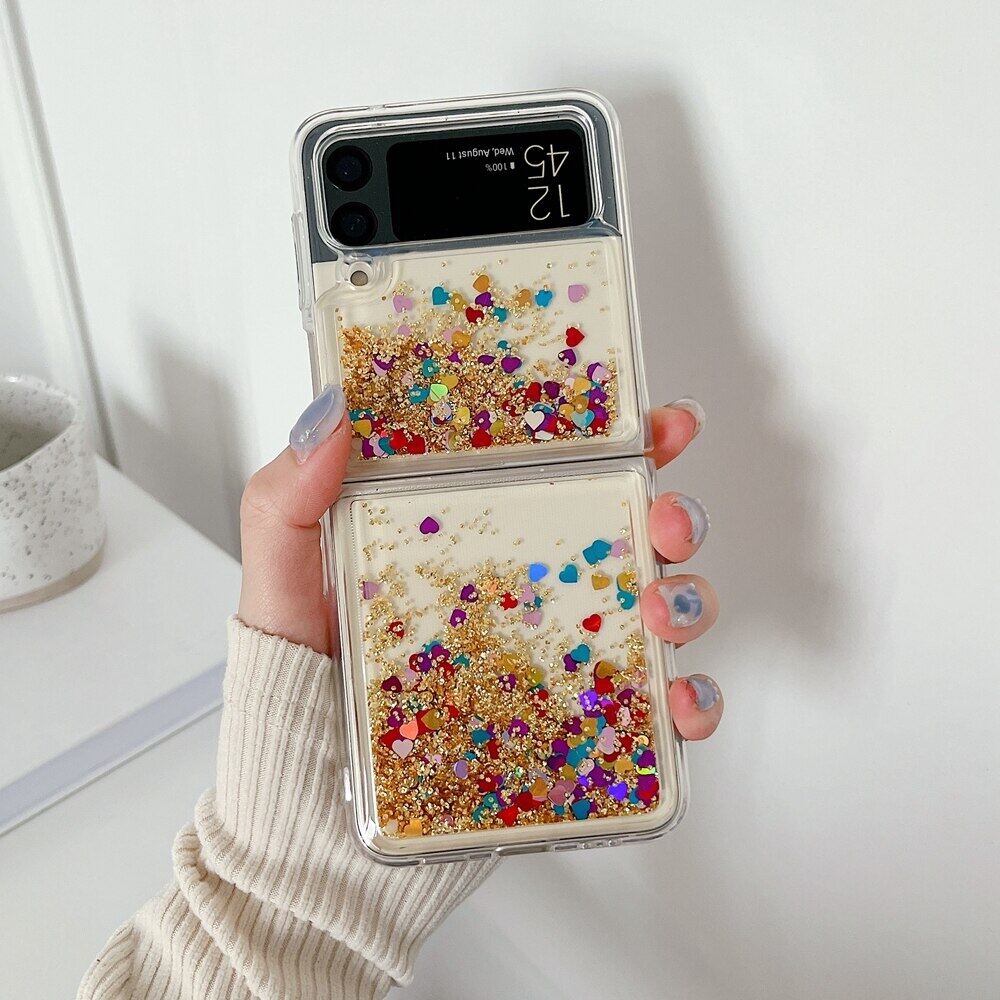 Hoce Luxury Glitter Quicksand Phone Case For Samsung Galaxy Z Flip 3 Flip 4 Flip 1 2 Love Heart 4231