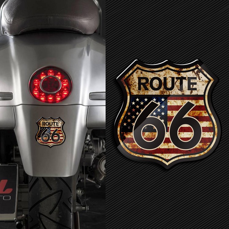 Route 66 Sticker Harley Retro Shield Motorcycle Sticker Fuel Tank Cap Sticker Scratch Sticker 3D Soft Rubber Reflective Decal