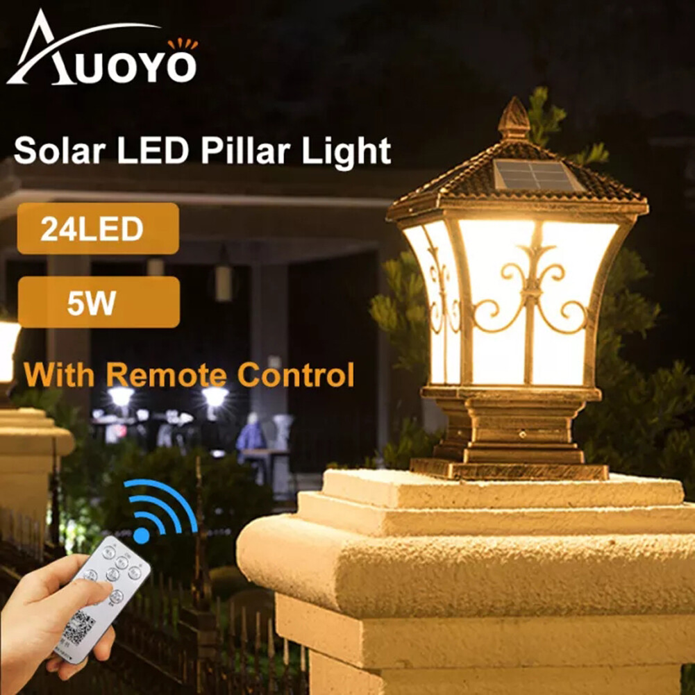 Hàng Rào Đèn Trụ LED Năng Lượng Mặt Trời, Đèn Điều Khiển Từ Xa Cột Vuông Sân Vườn Ngoài Trời