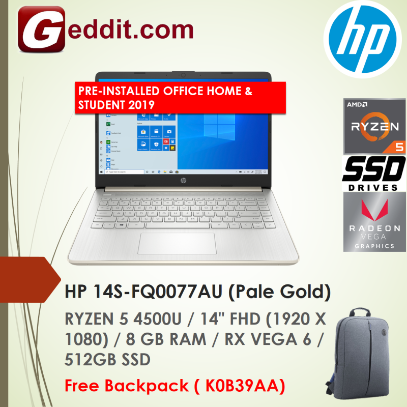 HP 14S-FQ0076AU / 14S-FQ0077AU LAPTOP (RYZEN 5 4500U,8GB,512GB SSD,14 FHD,RX VEGA 6 GRAPHICS,WIN10) FREE BACKPACK + PRE-INSTALLED OFFICE H&S 2019 Malaysia