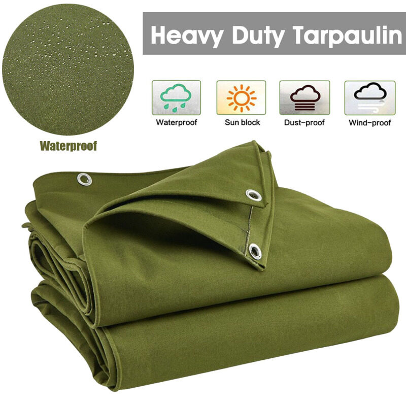 Waterproof Canvas Tarp Heavy Duty Tarpaulin Sun Rain Resistant Cover