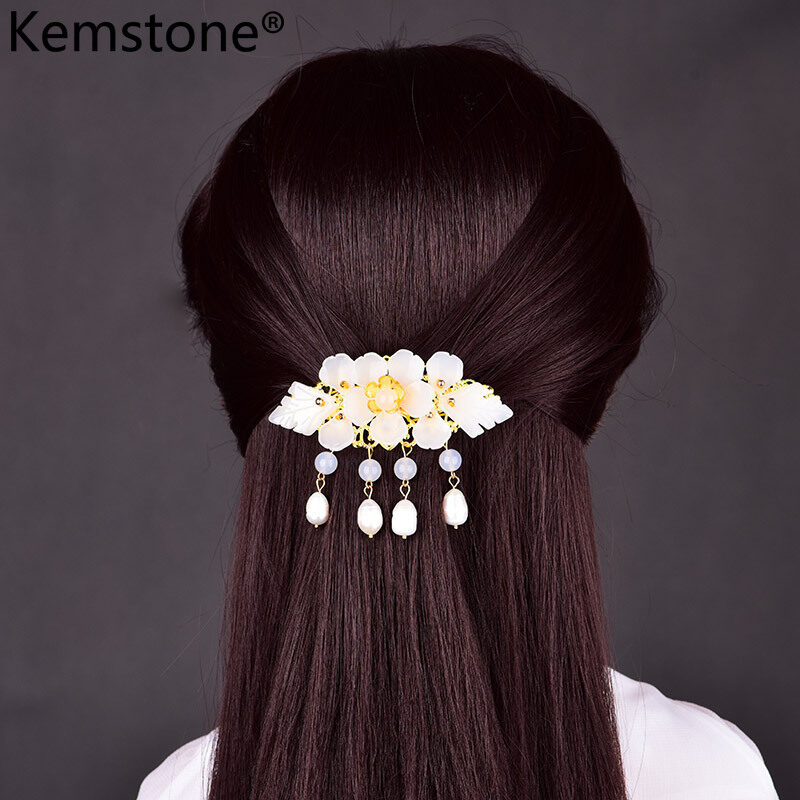 Kemstone Agate Beads Pearl Tassel Hairpin Hair Accessories Gift for Women Girls