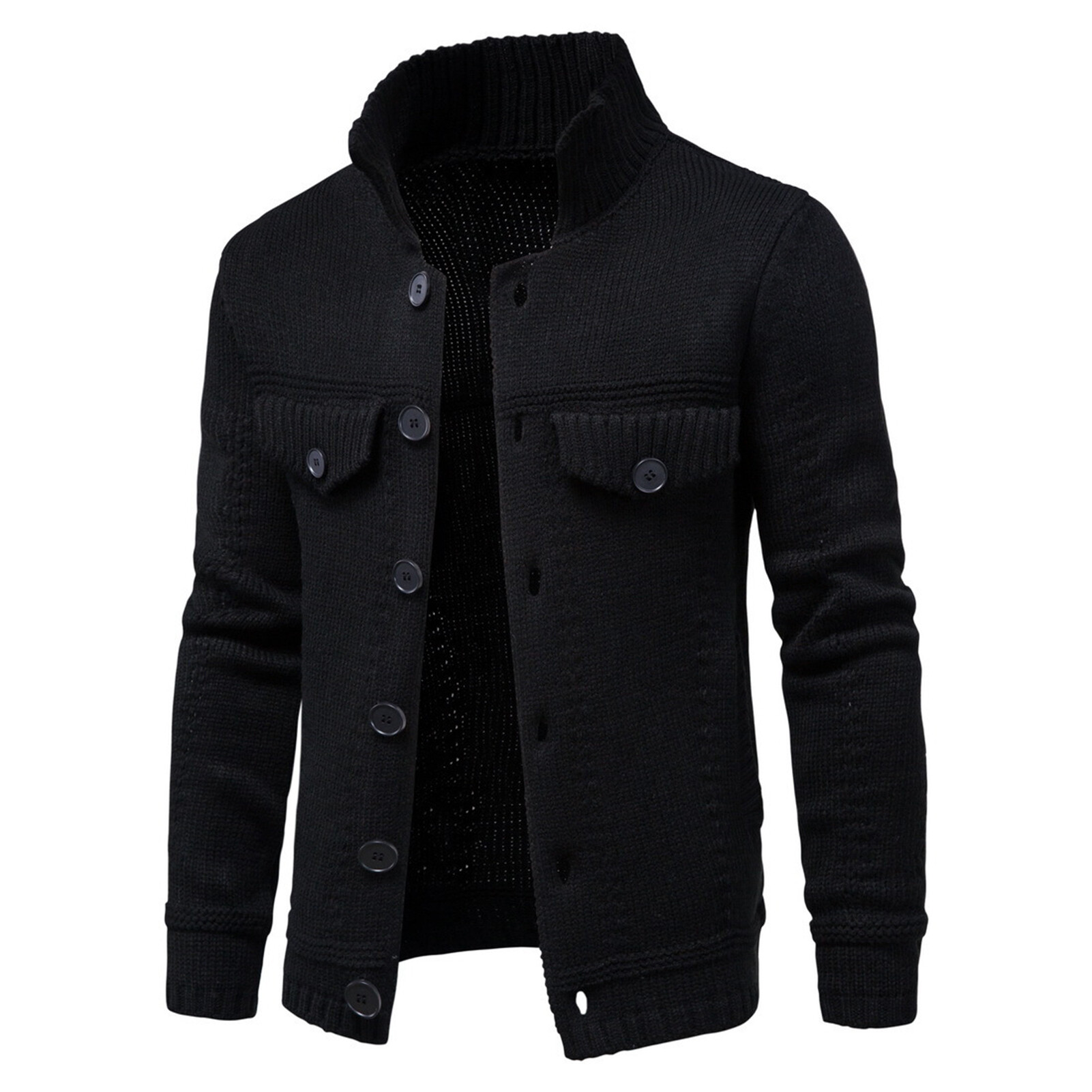 Men Sweater Coat Solid Color Single-breasted Buttons Cardigan Elastic Knitting Turn-down Collar Thick Anti-shrink Spring Coat for Daily Wear Men Jacket Buttons