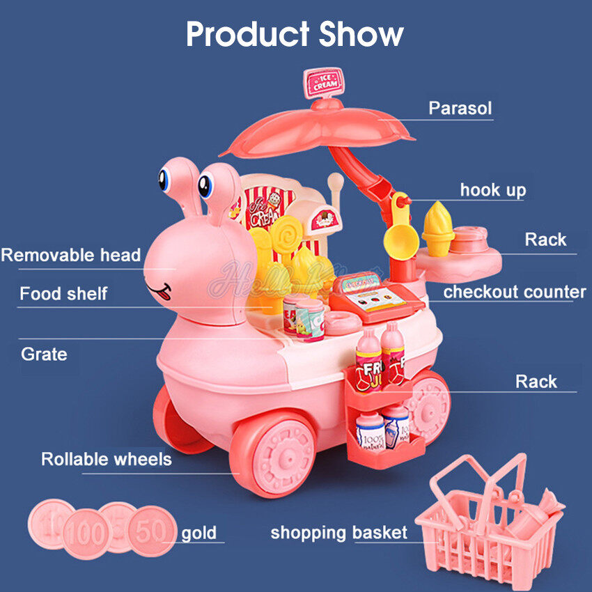 HelloKimi 27or28PCS Children Kitchen Toy Set Cart Ice Cream Toy Movable