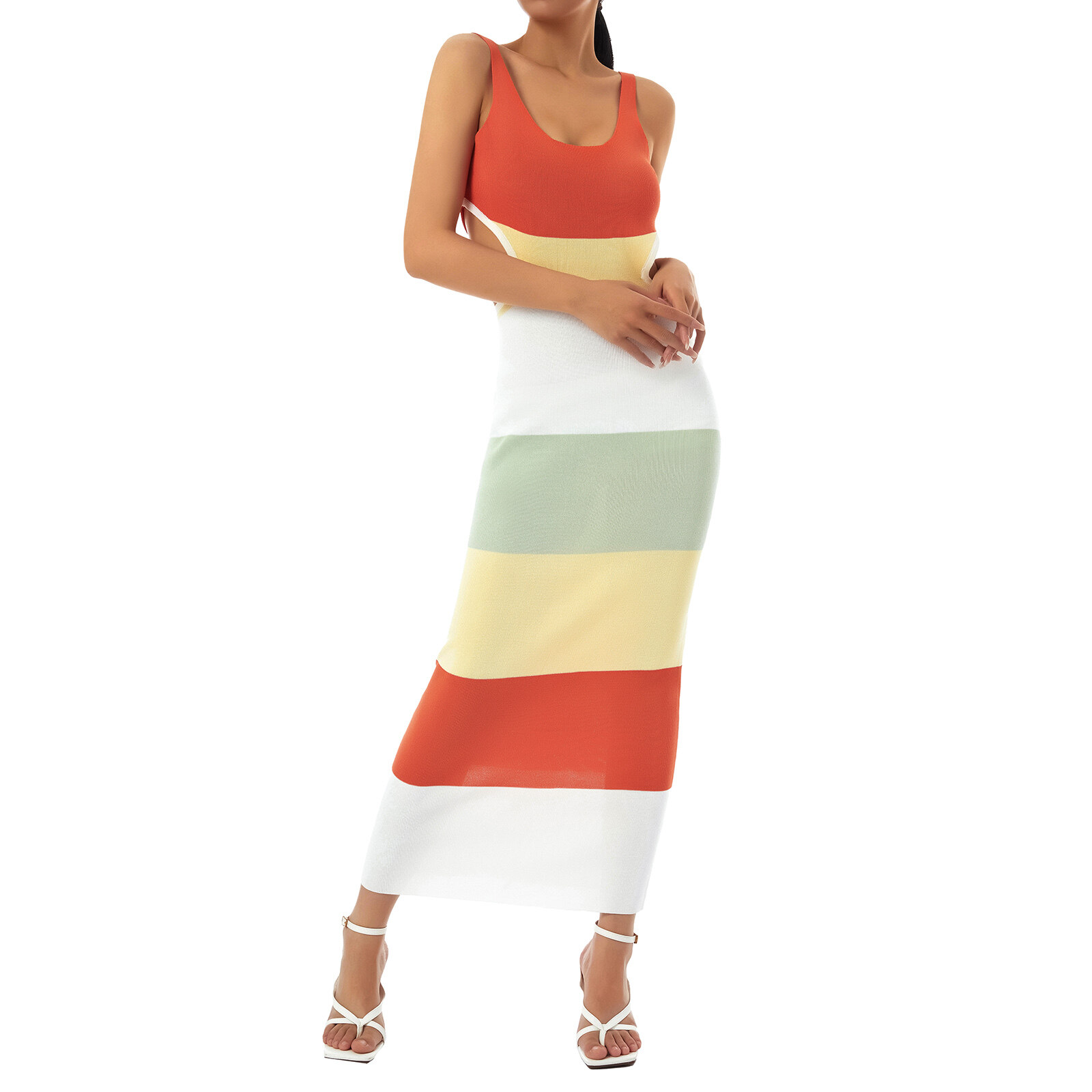 Hirigin Y2K Stripe Knitted Spaghetti Strap Backless Midi Dress Womenoomph Bodycon Beach Holiday Cut Out Maxi Dresses 2022 Summer