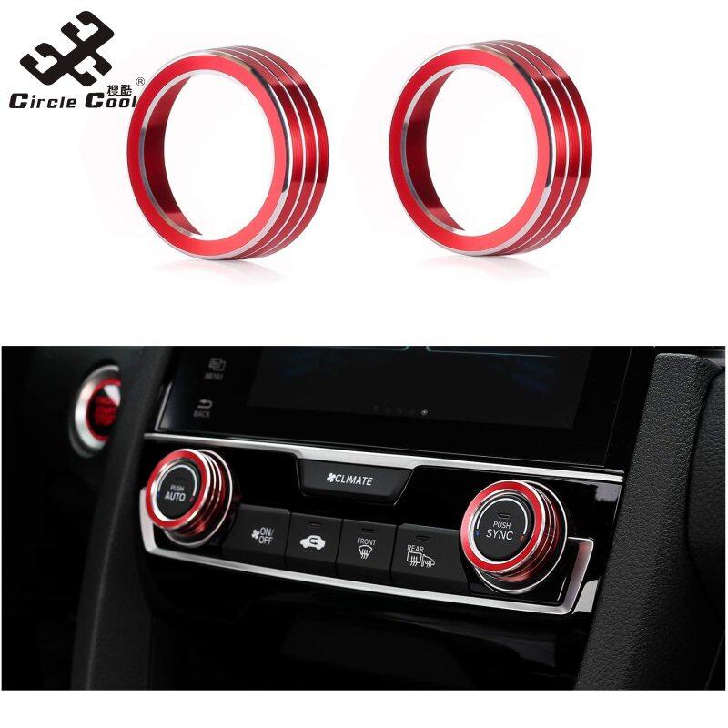 Circle Cool 2pcs Air Condition Knob Cover Trims Audio Speaker Ring Decoration For 2016-2019 10th Gen Honda Civic
