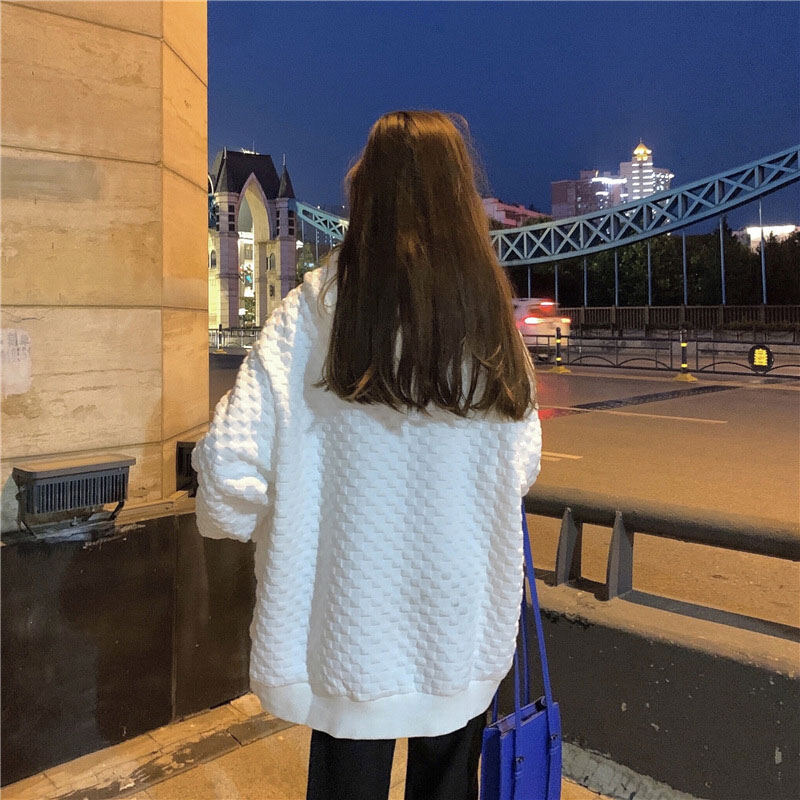 Du Yan jacket for women new waffle sweater coat thin Korean style hooded zipper cardigan coat