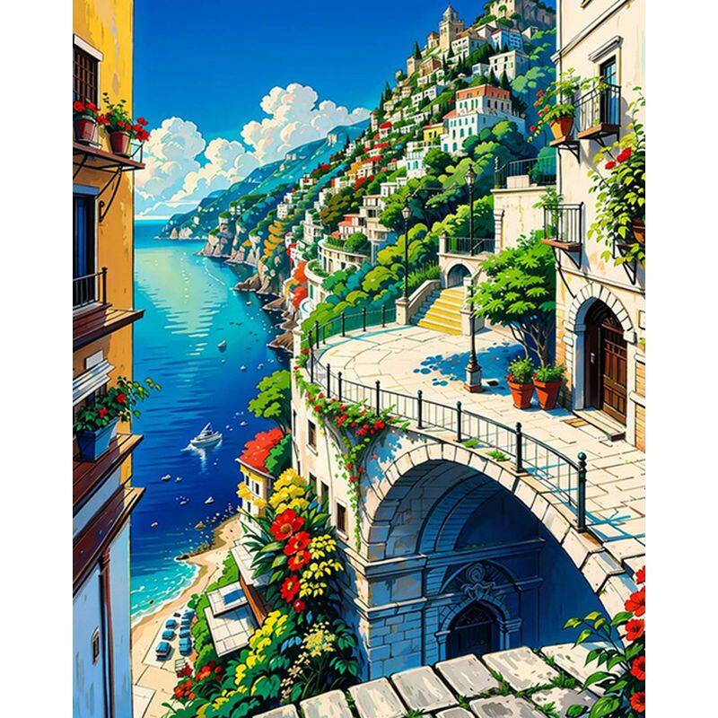 PhotoCustom Abstract Painting By Numbers Diy Kit For Adults Canvas Painting Fairy Tales Of Seaside Trees Paintings Unique Gift