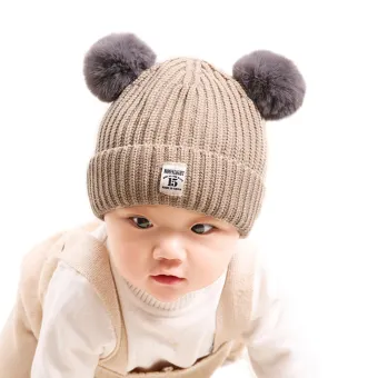 Cute Pompom Thick Warm Knitted Baby Winter Hat Knit Kids Baby Bonnet Beanie Cap