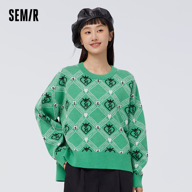 Semir Knit Sweater Women Designer Jacquard Spring Oversize Split Plaid Top Tide Cool