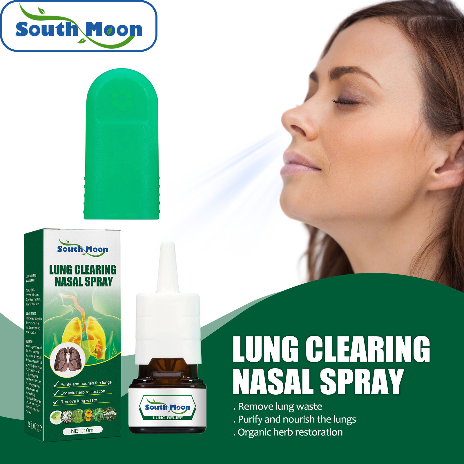 South Moon Nasal Spray Herbal Lung Cleanse Detox Allergic Rhinitis Sinusitis Treatment Runny Nose Congestion Anti Snoring Spray Lung Detox Herbal Cleanser Spray For Smokers Clear Nasal Congestion Anti Snoring Solution Stop Snore Relief Spray Nose