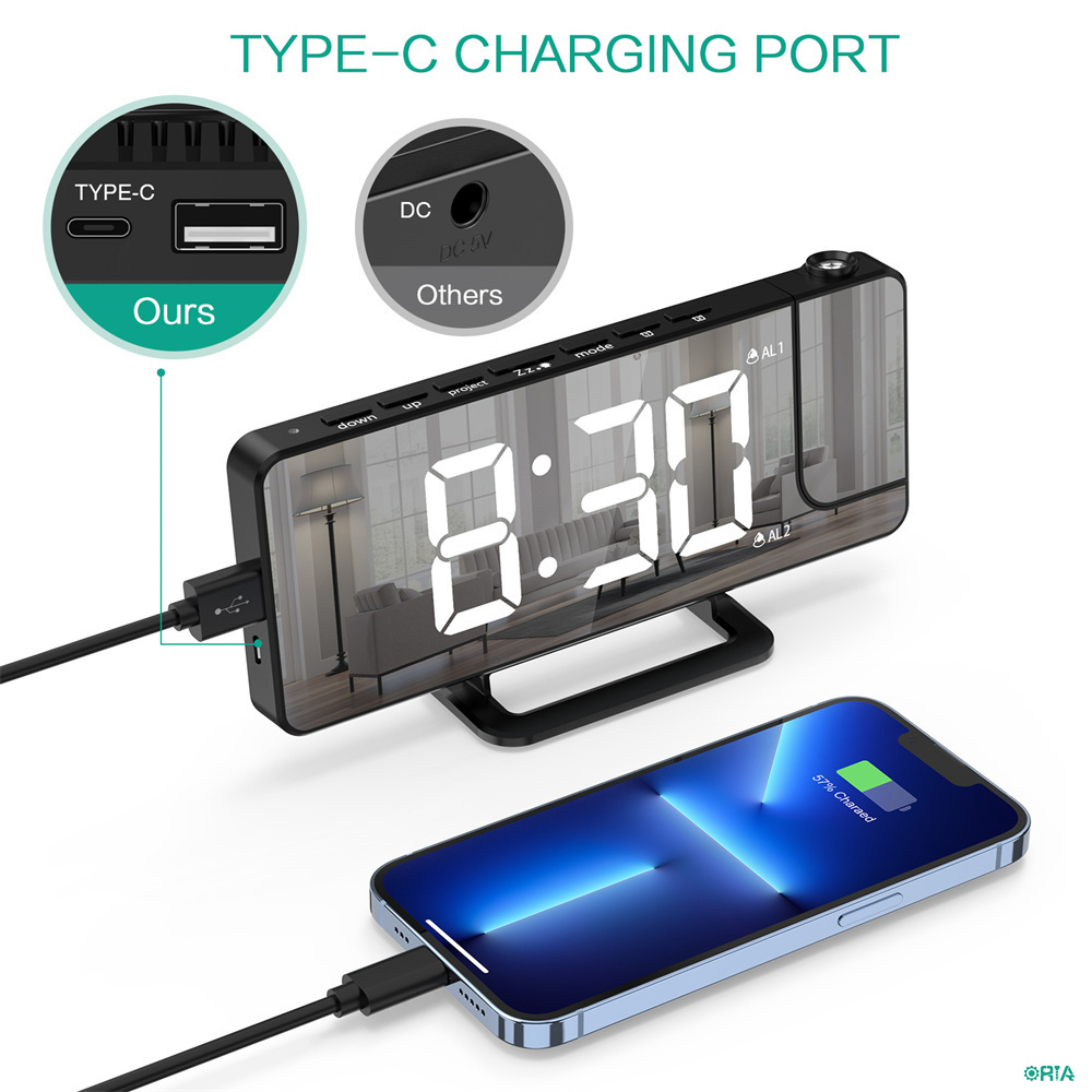 【Upgraded】ORIA Projection Alarm Clock for Bedroom Dual Digital Clock Adjustable Brightness 7.5" Large Screen 12/24H Format Desk Clock with 180° Projector Snooze Function for Office Home Elders Senior