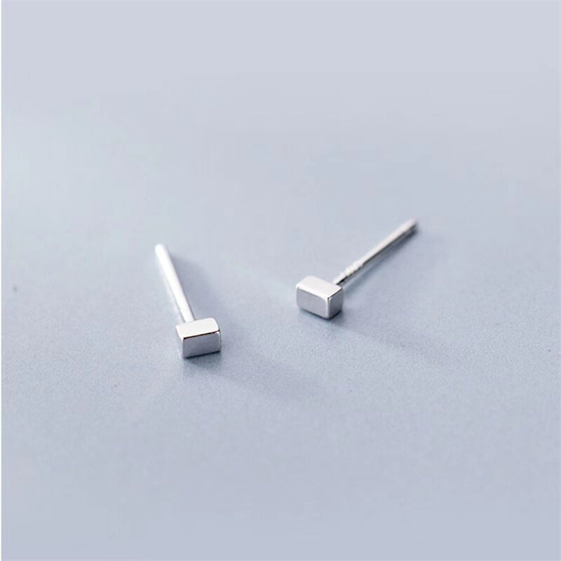 We Flower Fashion S925 Silver Stud Earrings Mini Silver Square Anti-allergy Ear Bone Piercing Earrings for Women Men Ear Jewelry