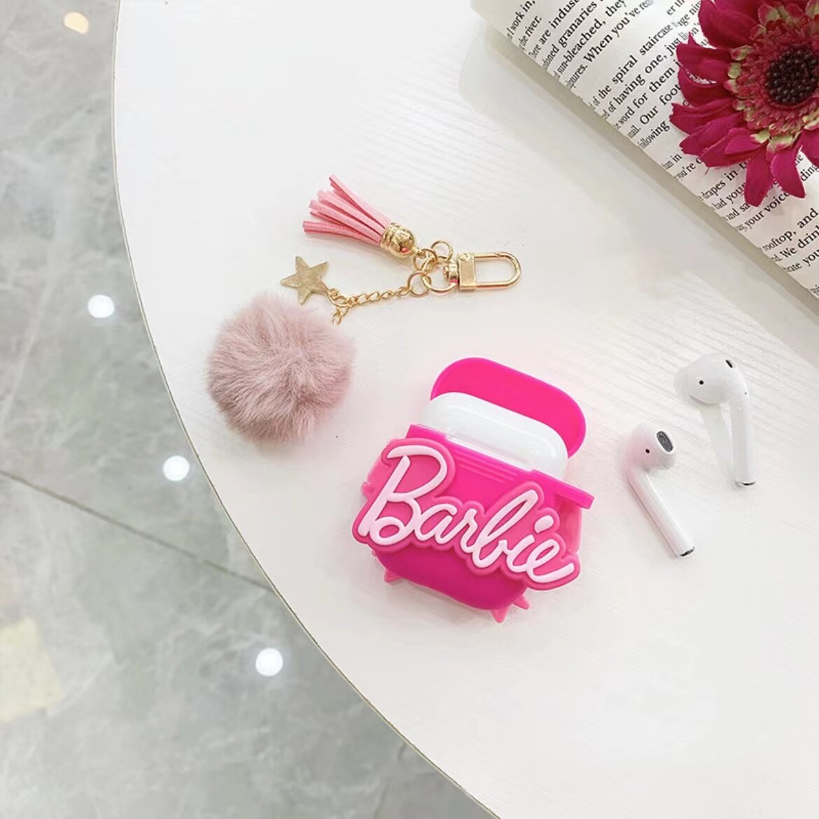 Airpod Case For Airpods 1/2/3 Pro Cute Pink Barbie Plush Lanyard Casing Case Cover Silicone Soft Shell