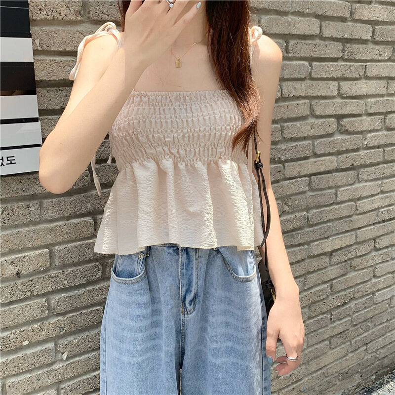 French Seaside Small Strap Tank Top Women's Inner Wear Top