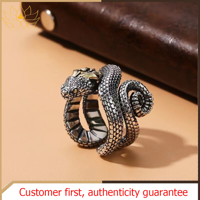 LR-Retro fashion original snake ring s925 silver jewelry 3D zodiac snake model male and female amulet rings size adjustable auspicious peace and health