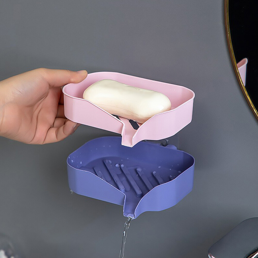 Polomat 1 chiếc kệ hộp xà phòng mới phụ kiện phòng tắm giá lưu trữ thoát nước sáng tạo Hộp xà phòng không đục lỗ gắn tường hai lớp