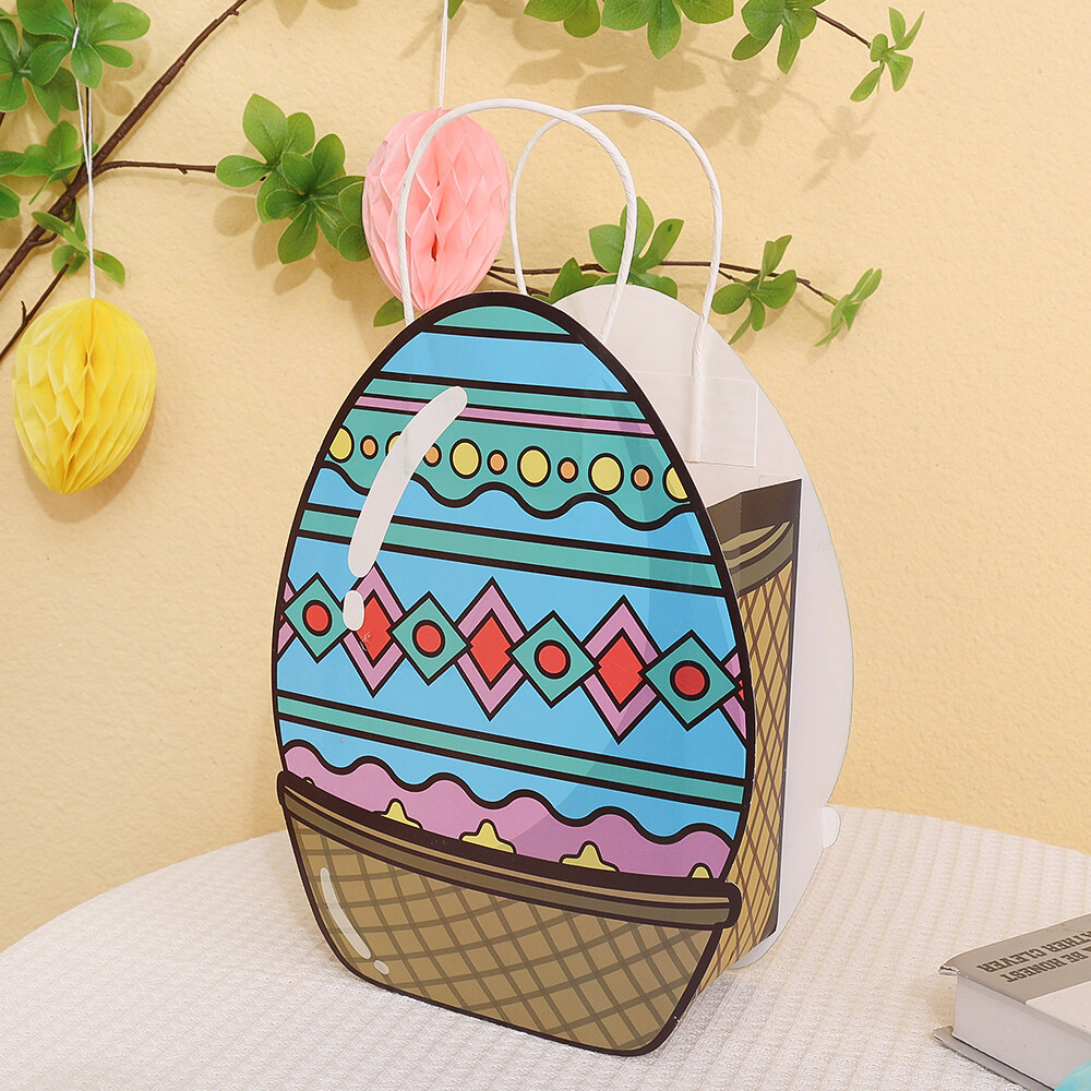 Easter Egg Handbag with Handle Easter Container Happy Easter Paper Bag Bulk Candy Snacks Party Colored Gift Packaging