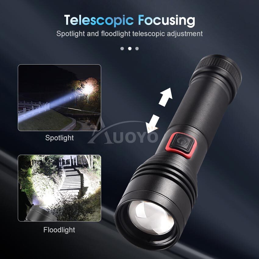 Auoyo Flashlight Multifunctional P50 Mini Torch Light White Laser Flashlight Super Bright Flashlight Waterproof Outdoor Torchlight Zoomable LED Flashlight Penlight