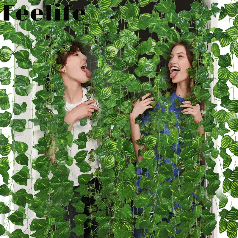 【Feelife】1pc 240cm Artificial Rattan Vine Plants For Wedding Decoration Plastic Fake Vine Plants For Party DIY Green Simulation