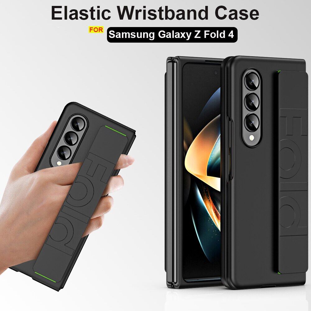 Kisscase luxury elastic wristband phone case for samsung galaxy z fold 5 5g samsung galaxy z fold 6 5g case hard plastic pc shockproof back cover for galaxy z fold 3 fold3 fold4 fold5 fold6 shell