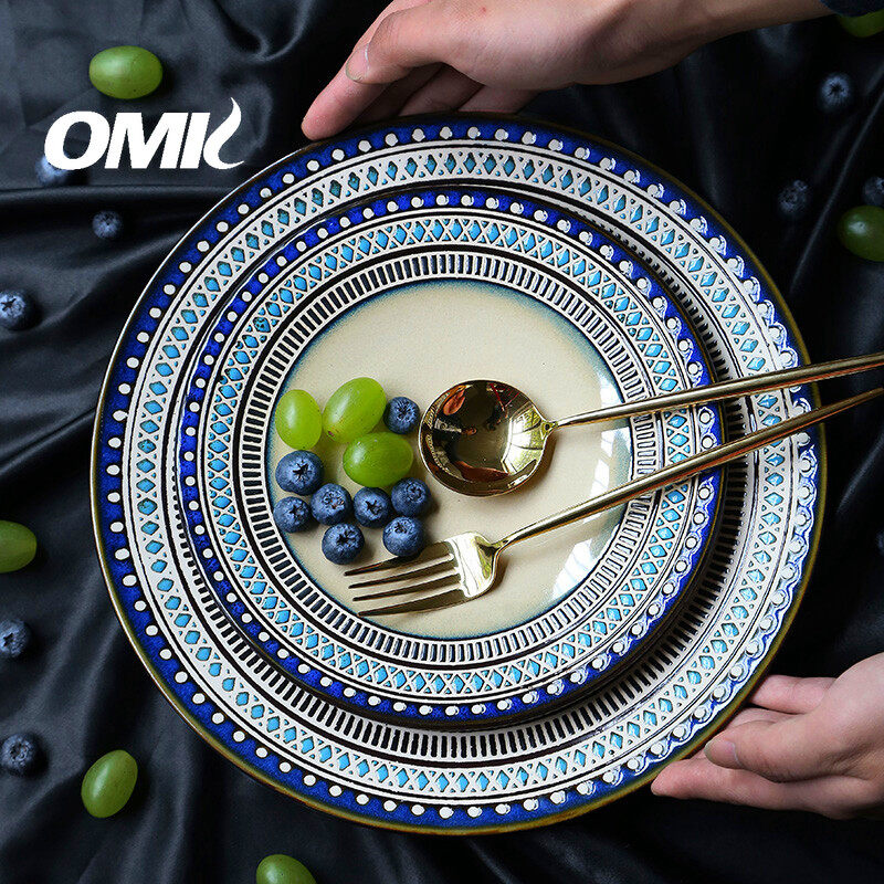 Omk phong cách Mỹ đồ đá Bộ đồ ăn đĩa ăn tối Bộ món tráng miệng hình bầu dục dài tấm Đĩa sâu bát đựng sa lát cốc cà phê cốc Muông ăn sup nhà Bộ đồ ăn bằng gốm Bộ phong cÁch kỳ lạ loạt